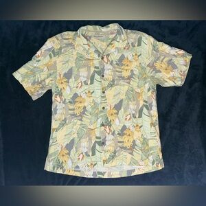 Tommy Bahama Shirt Mens Large 100% Silk Banana Print Hawaiian Camp Button Up